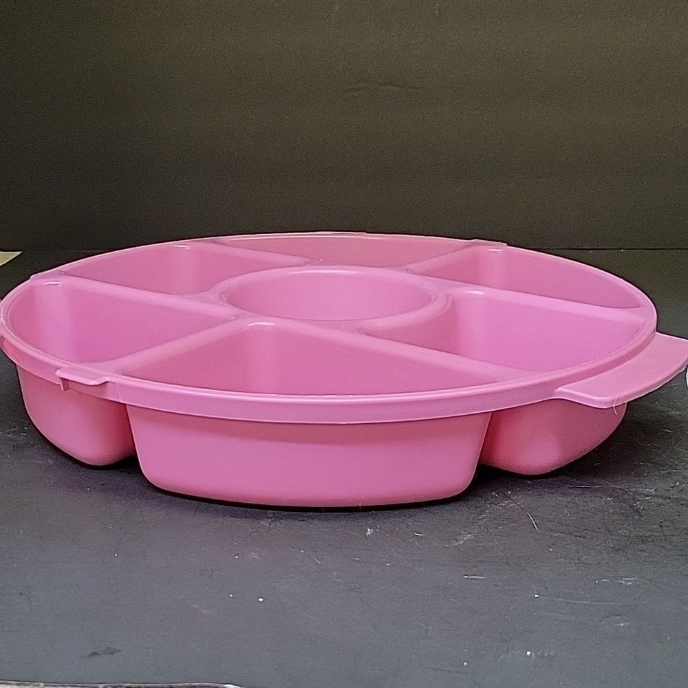 VTG Rubbermaid Servin Saver 12" Round Vegetable Fruit Dip Tray 0259 Pink Rose - Picture 8 of 15